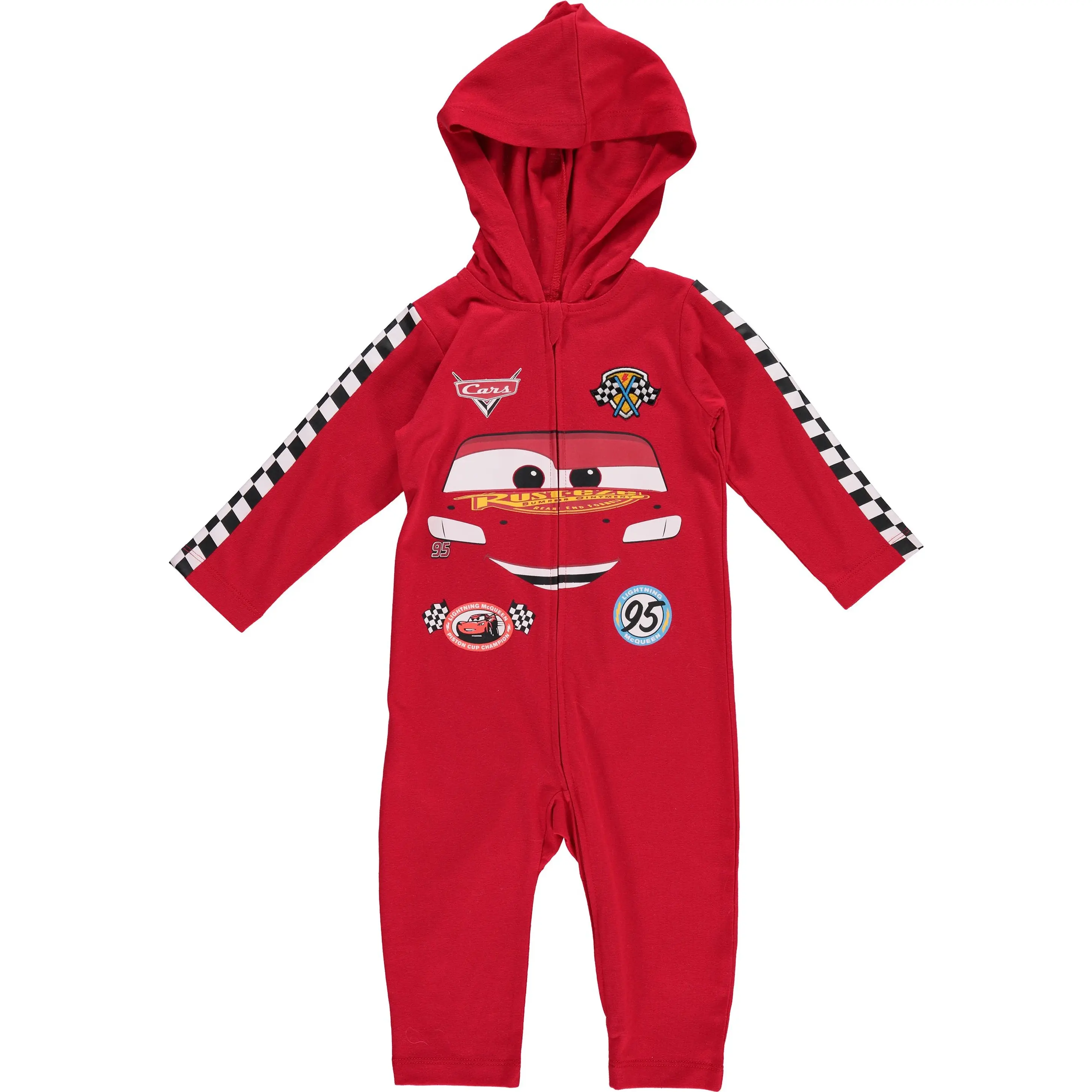 Disney Cars Lightning McQueen Racing Graphic Jersey Knit Coverall, Red Zip-Front Full-Length Costume for Parties, Toddler-Little Kid Boys' Party Cosplay Outfit