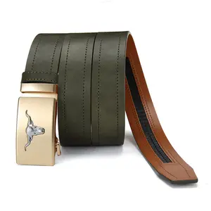 Luxury Cut-to-Length Genuine Leather Ratchet Belt Exquisite Bull Skull Relief Automatic Buckle Durable All-Match Men's Belt