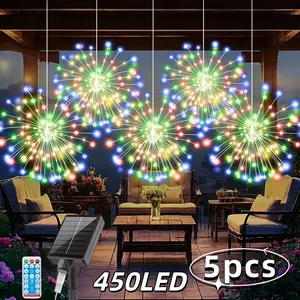 8 Modes Solar Powered Firework Lights, Hanging Smart Light Strips, 450 LED Starburst Ball String Lights, Fairy Lights for Porch, Patio, Garden, Indoor & Outdoor, Wedding, Christmas, Outdoor Decorations, Garden Illumination