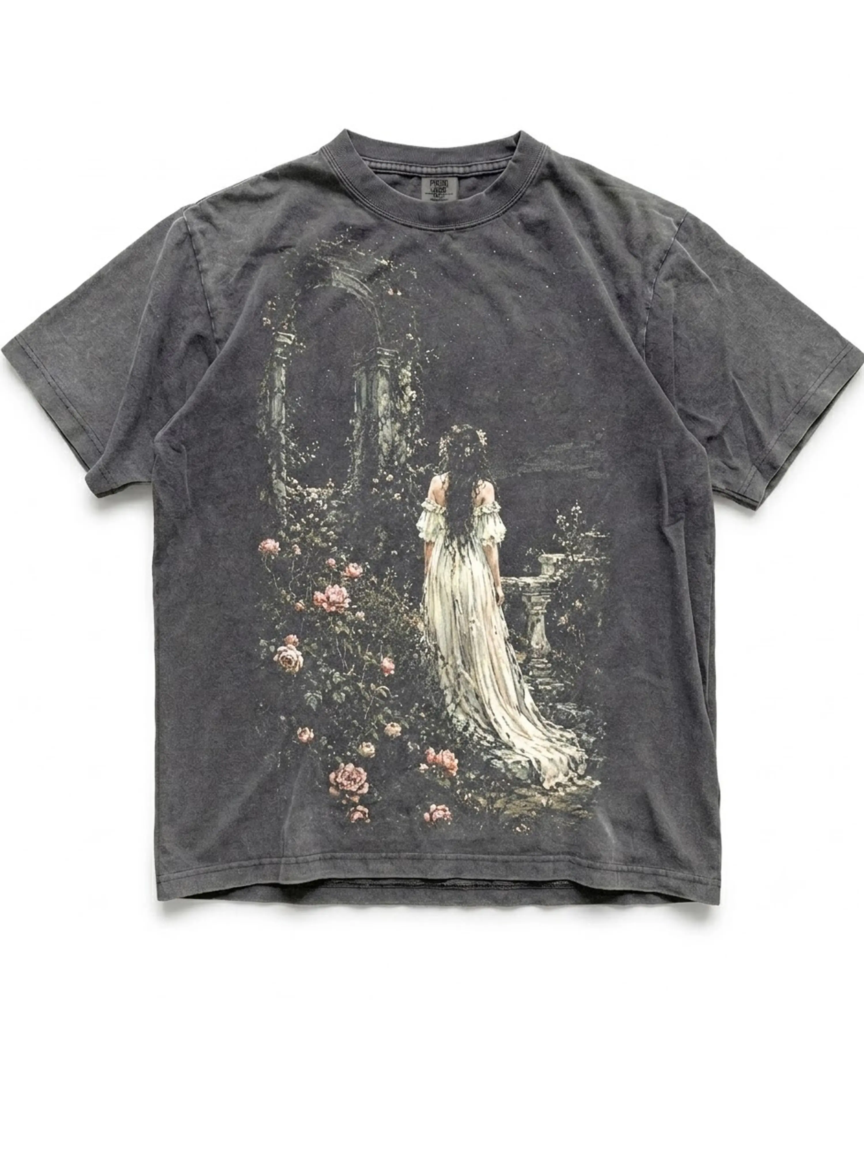 Fantasy Romantic Floral Graphic Tee, Vintage Garden Woman T-Shirt, Moody Botanical Shirt, Rose Garden Urban Skater Top, Romantic Vintage Art Graphic Tee, Men Women Cotton Shirt