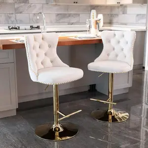 Bellemave   A&A Furniture,Swivel Velvet Barstools Adjusatble Seat Height from 25-33 Inch, Modern Upholstered Chrome base Bar Stools with Backs Comfortable Tufted for Home Pub and Kitchen Island（Set of 2）