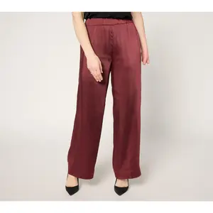 by Stacy London Petite Pull-On Full Length Wide Leg Satin Pant