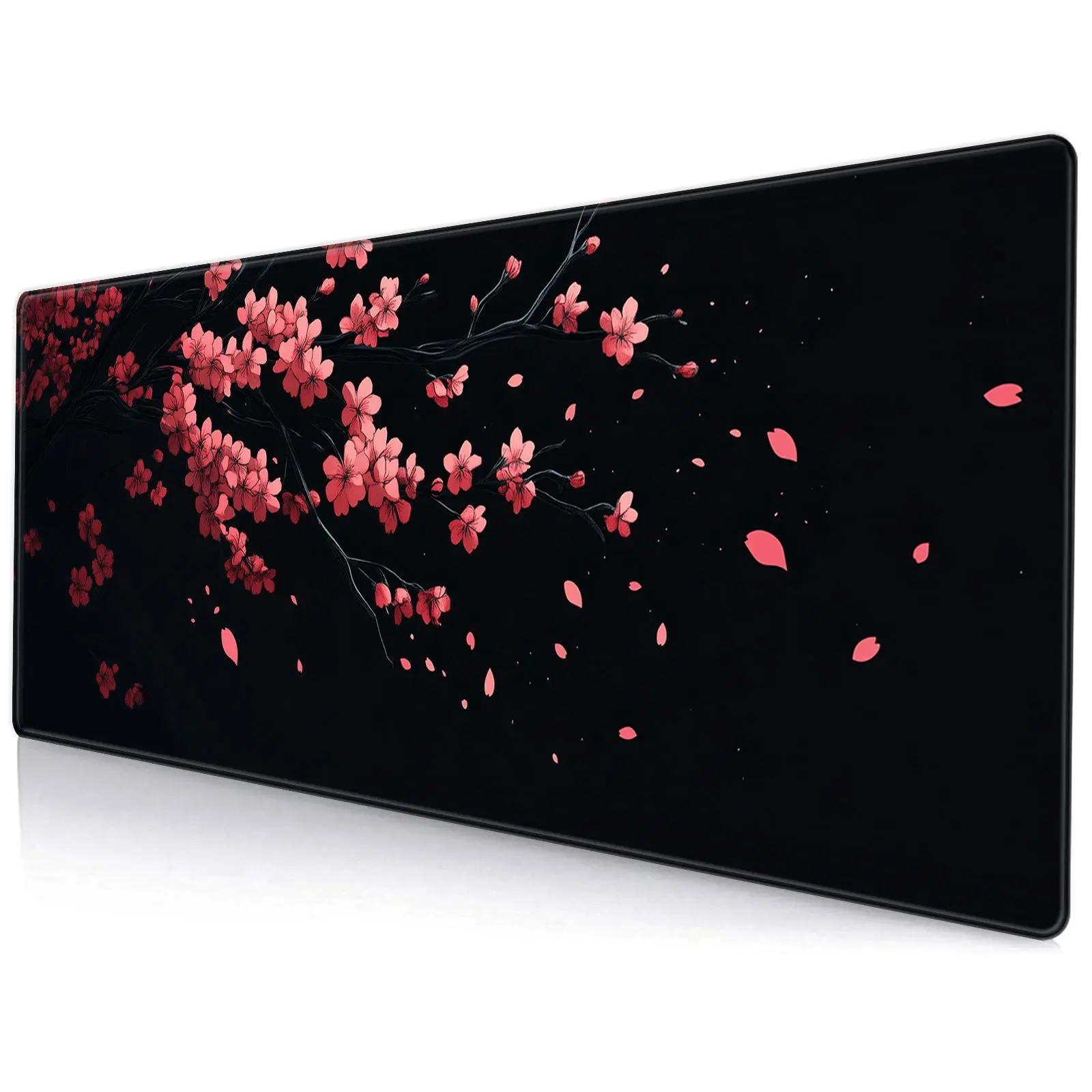 Cherry Blossom Pattern Mouse Pad, 1 Count Non-slip Rubber Base Extended Mousepad with Stitched Edges, Keyboard Computer Laptop Mat for Gamer Office Home, Desk Decor, Cute Desk Accessories, Aesthetic Office Supplies