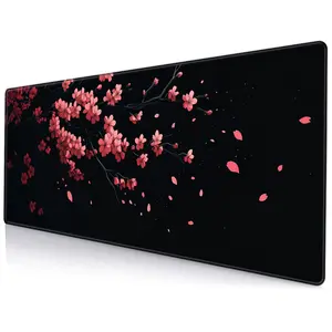 Cherry Blossom Pattern Mouse Pad, 1 Count Non-slip Rubber Base Extended Mousepad with Stitched Edges, Keyboard Computer Laptop Mat for Gamer Office Home, Desk Accessories