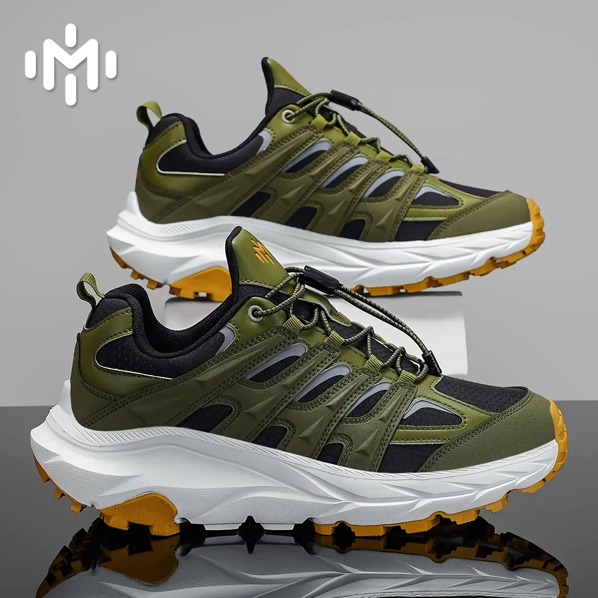 Men's Trail Running Sneakers, Waterproof All-Seasons Athletic Shoes in Leather and Mesh with Cushioned Non-Slip Soles for Outdoor Hiking, Runner Walking Shoes