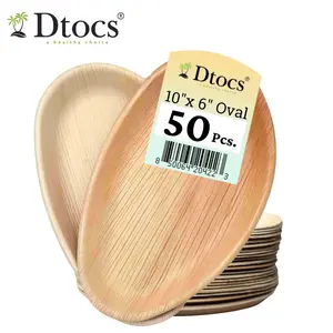 Dtocs Palm Leaf Oval Plates 10 X 6 Inch (50) Palm Leaf Plates for Parties Eco Friendly Wedding Catering Event Host