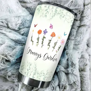 Granny Garden Birth Month Flower 20oz Tumbler Cup, Personalized Nana Grandma Gift, Stainless Steel Insulated Travel Mug