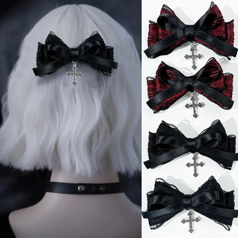 2pcs black and red bow hair clips, the perfect gift for a woman's Halloween party hair decoration