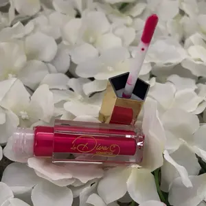 Le Diva Cosmetics Lipgloss Lipstick Eyeshadow Hair and Skincare Product in Red Color with Floral Background