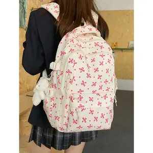 1pc  Backpack, large capacity women's backpack, bow print pendant, fashionable and versatile, casual and cute, suitable for students to go to school, backpack, travel, commuting, women's backpack, Multifunction Backpack, Travel Backpacks, Cute Daypacks