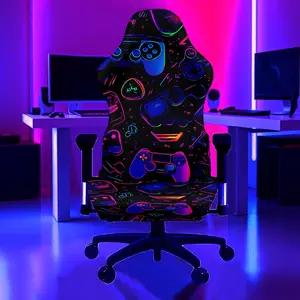 1Set Neon Game Controller Pattern UV Blacklight Reactive Glowing Computer Game Chair Cover, Milk Fiber Fabric With Elastic And Detachable Design That Is Machine Washable. Suitable For Office, Bedroom And Game Chair Decoration, Gaming Chair Fabric