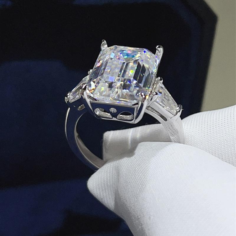 5CT 10CT Emerald Cut Moissanite Rings for Women 925 Sterling Silver Baguette 3-Stone Diamond Engagement Wedding Band Jewelry GRA