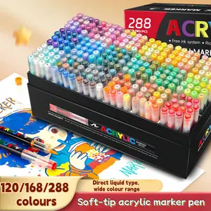 120/168/288 Color Liquid Acrylic Markers Set, Non-Bleeding Layerable Markers, Soft Tip Art Brushes, Best Gift for Painting Lovers