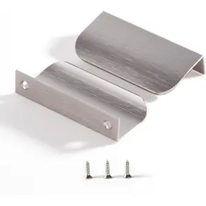 Edge Finger Pulls for Cabinets Kitchen Concealed Drawer Pull Aluminum Hidden Back Mount Door Handle for Home Pack of 5 Modern Brushed Nickel 3.15" Overall Length Easy Installation
