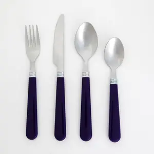 12 Pcs Handle Silverware Stainless Steel Sets for 3 Flatware Cutlery with Colored Handles 3 Dinner Knife, 3 Dinner Fork, 3 Dinner Spoon, 3 Dessert Spoon for Home(blue) Portable Tableware Birthday Lightweight Sturdy