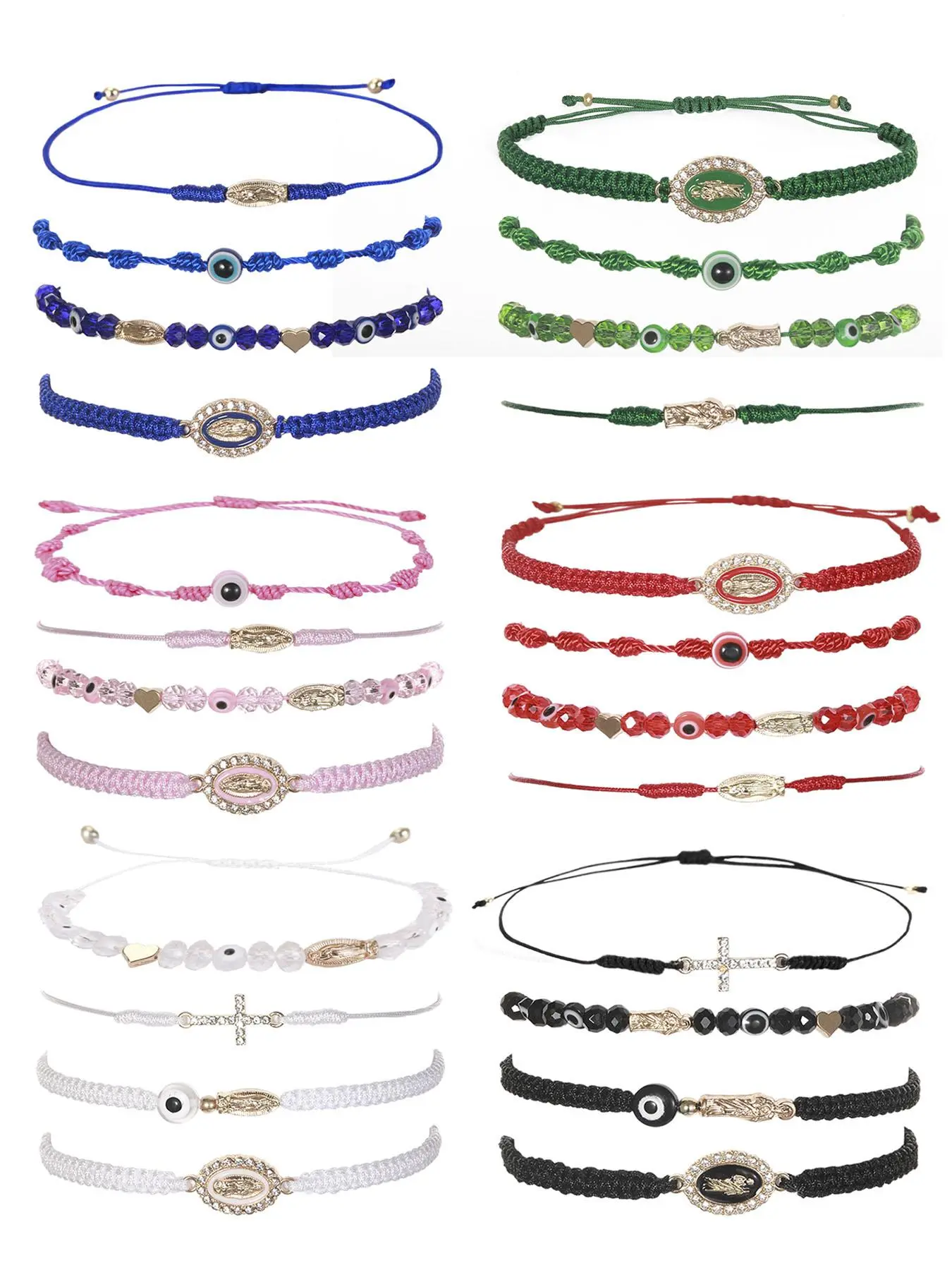 Mother's Day Gift Women's Fashion Colorful Artificial Crystal & Rhinestone Decorated Braid Design Link Matching Bracelets, Heart Shape Beads Bracelets, Beaded Bracelet Set, Heart Shaped Bracelet, Adjustable Bracelets, Beaded Braided Bracelet