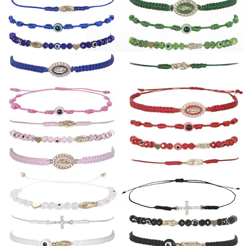 Mother's Day Gift Women's Colorful Artificial Crystal & Rhinestone Decorated Braid Design Link Matching Bracelets, Pretty Bracelet, Heart Shape Beads Bracelets, Beaded Bracelet Set, Adjustable Stack Bracelets