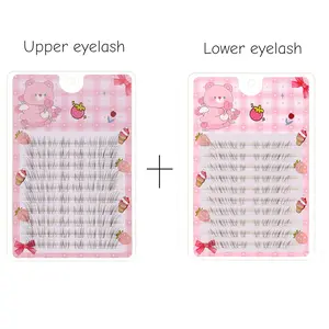 2 boxes of supernatural DIY Volume Individual Lashes upper and lower eyelash kits, self grafting, easy to apply, with transparent stems, suitable for beginners and reusable, Korean style, cross natural fluffy appearance, C-shaped curl, 6-9mm length