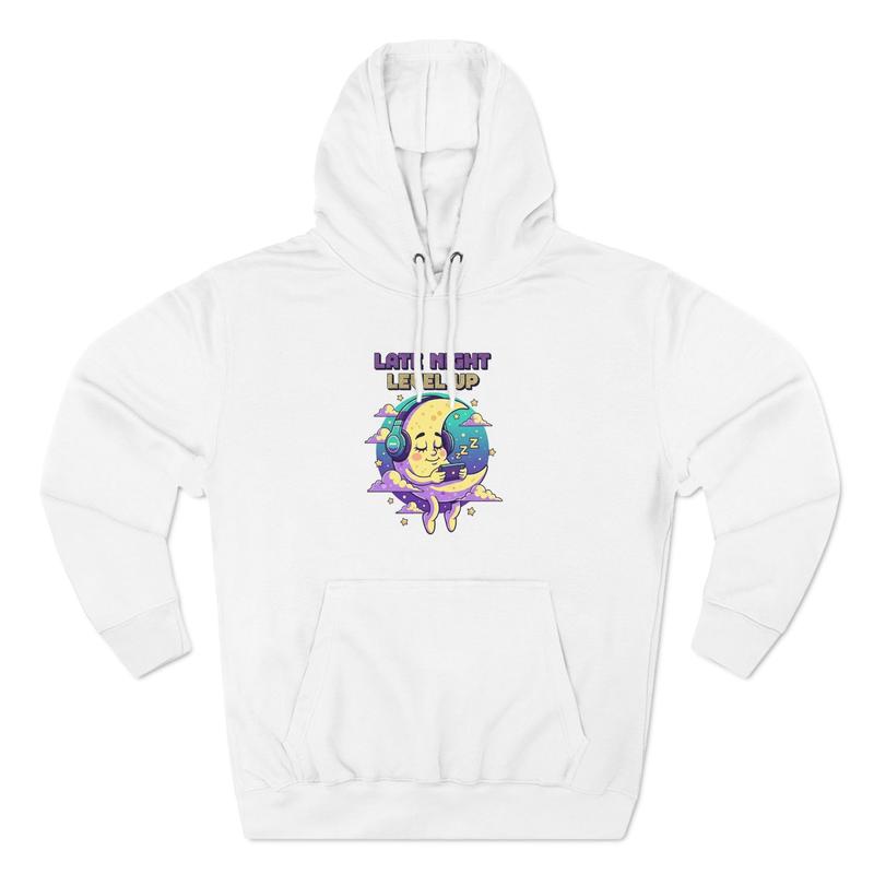 Laugh Now Cry Later moon graphic Hoodie | whimsical celestial art, purple teal drip