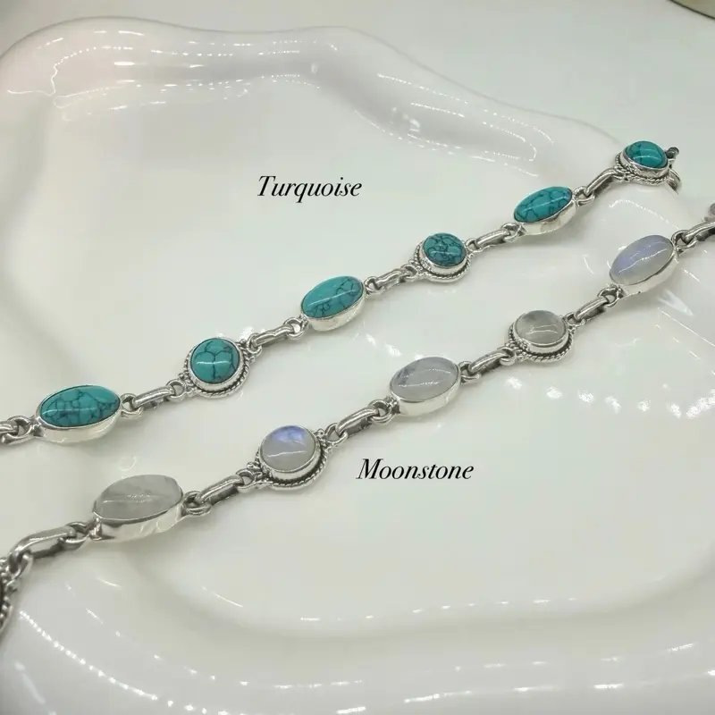 Silver 925 turquoise bracelet | natural stones