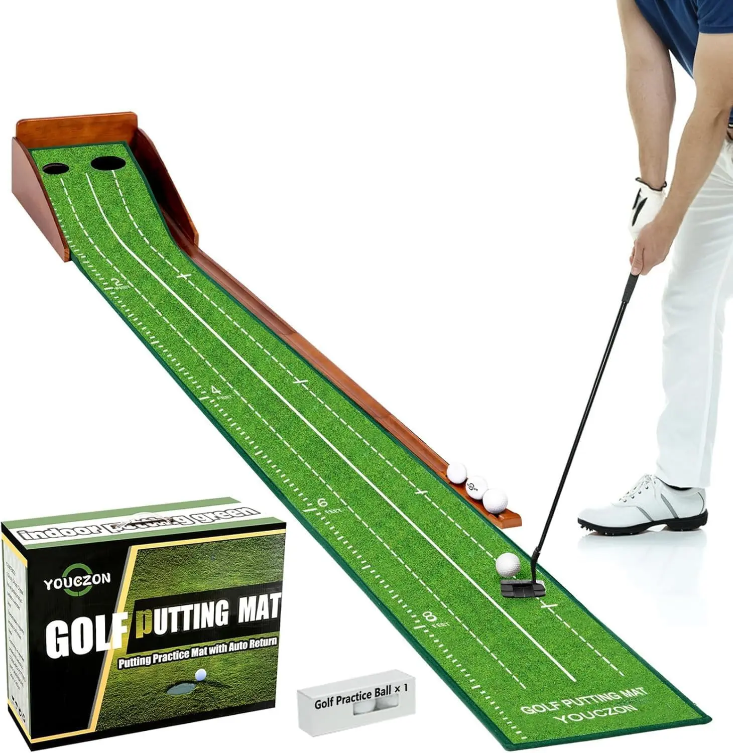 YOUCZON Putting Green Indoor,Golf Putting Mat with Auto Ball Return,Premium Crystal Velvet Surface, Practice Putting mat, Perfect Training Aid & Gift for Golf Lovers Christmas