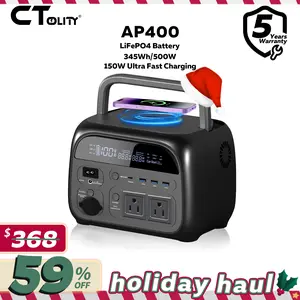 Jumpstart Sale CTOLITY AP400 500W Portable Power Station LiFePO4 Battery 345Wh Home Backup Fast Charging Solar Generator for Camping Travel RVs & Emergencies Supply Smartphone Chargeable