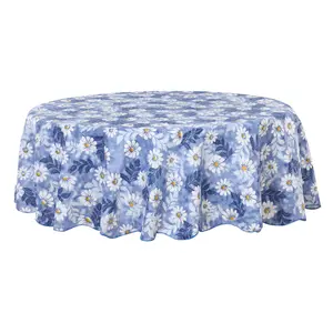 Unique Bargains Seamless Waterproof Vinyl Round Tablecloth 71" Dia for Wedding/Restaurant/Parties Tablecloth Decoration Blue Flower Pattern Floral Printed
