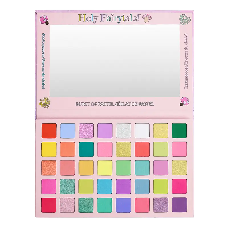 KimChi Chic Beauty Holy Fairy Tale Eyeshadow Palette - 40 Pressed Pigments, Pastel & Rainbow Bright Color Shades, Cosmetic Makeup Glitter Glow