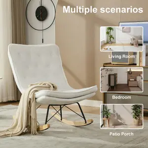 Lazy Rocking Chair,Comfortable Lounge Chair with Wide Backrest and Seat Wood Base, Upholstered Armless Rocker Chair for Living room, Balcony,Bedroom