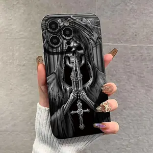 Skull Pattern Phone Case, Soft TPU Cellphone Protective Cases, Total Protective Shockproof Mobile Phone Cover Protector for iPhone 11 12 13 14 15 16 Series, Halloween