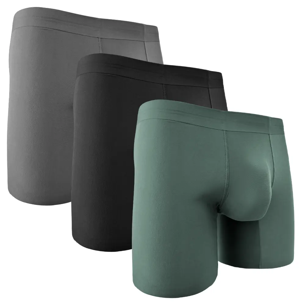 Nylon 7in Seamless Pouch Boxer Briefs 3pk Black/Heather Gray/Slate Green Menswear Underwear Plain Man Fabric Socks Smooth Revolutionary Anatomical