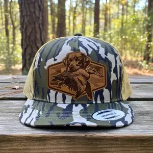 Duck Hunting Dog Leather Patch Hat, Waterfowl Hunter Trucker Cap, Labrador Retriever Duck Hat, Gift for Outdoorsman, Bird Hunting Apparel