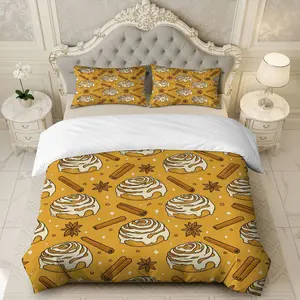 3PCS Duvet Cover Set, 1 Duvet+2 Pillowcases(Without filler), Cinnamon Roll Spice Warm Cozy Delicious theme, Thanksgiving bedding set, Soft  Suitable for decoration bedroom, hotel, guest room, living room.