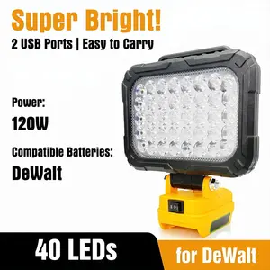 Dewalt 20v Cordless LED Work Light, 120w 5400lm Wide Beam, Dual USB Charging Ports, Portable Working Lights, Ideal for Camping, Emergency, Workshop, Garage
