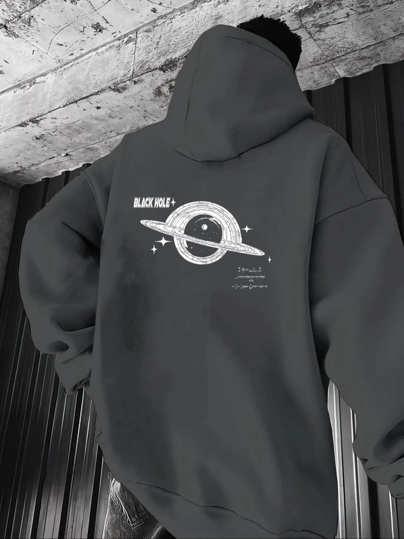 Men's Planet Print Pocket Hoodie, Regular Fit Casual Drop Shoulder Long Sleeve Hooded Sweatshirt, Men's Fall & Winter Clothes