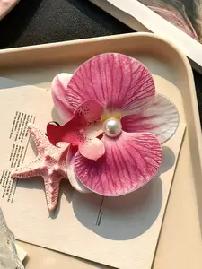 Elegant Starfish Orchid Hair Clip, Realistic Flower Hairpin for Women, Side Clip Duckbill Beach Headwear, Coastal Fashion Accessory