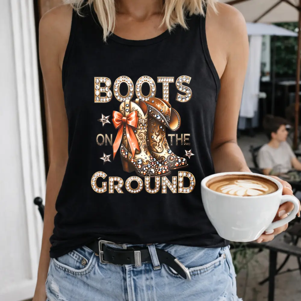 Boots On The Ground Women's T-Shirt Crew-neck Sleeveless Vest Outdoor Casual Short Sleeve