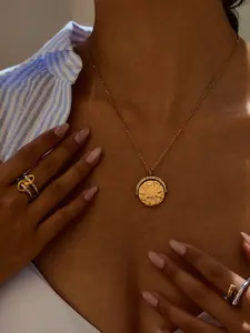 Ladies Necklace Geometric Creative Pendant Stainless Steel 18k Gold Plated Waterproof And Anti Allergy Cool Style Versatile Party Street Style Jewelry