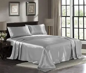 Satin Sheets Queen [4-Piece, Grey] Hotel Luxury Silky Bed Sheets - Extra Soft 1800 Microfiber Sheet Set, Wrinkle, Fade, Stain Resistant - Deep Pocket Fitted Sheet, Flat Sheet, Pillow Cases