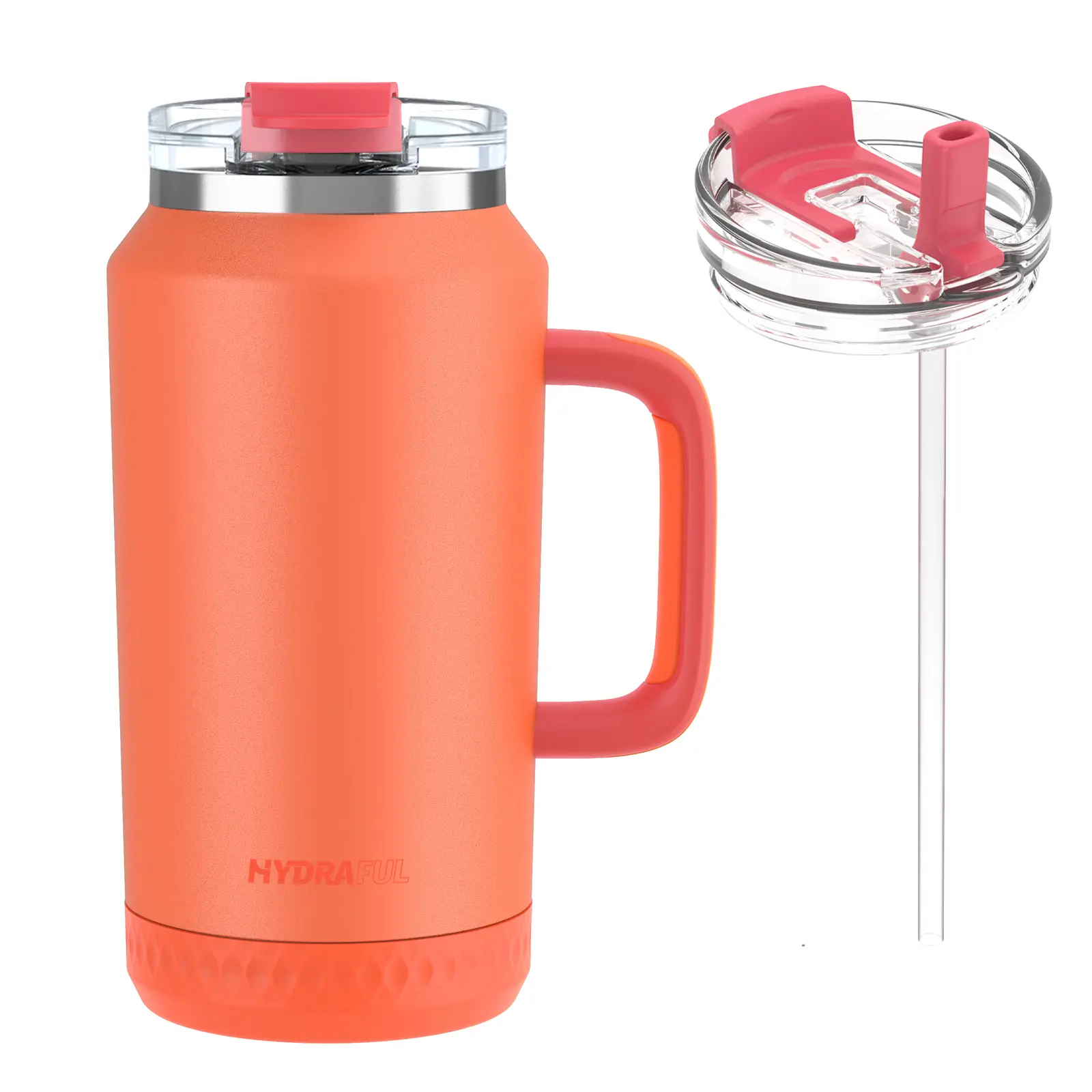 HYDRAFUL 64oz Capacity Double Wall Insulated Stainless Steel Tumbler - 1000-2000ml Durable, Leak-Proof Geometric Container with Soft-Grip Handle, Silicone Straw, Anti-Slip Base - Lightweight Reusable Water Bottle for Gym, Camping - Ideal Gift