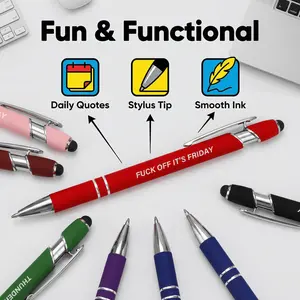 7-Pack Funny Satirical Quotes 2-in-1 Pen Set - Metal Ballpoint Pen & Touch Stylus, Smooth-Writing Office Stationery, Daily Use & Holiday Gift for Sports & Outdoor Trophies, Medals & Awards Accessories