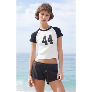 John Galt Women's 44 Ribbed Raglan Cropped T-Shirt - Multicolor