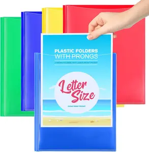 KTRIO Plastic Folders with Clear Front Pocket, 4-Pack Heavy Duty 3 Prong Folders, Letter Size Water-Resistant Polypropylene Organizers for School, Office & Home, 4 Assorted Colors