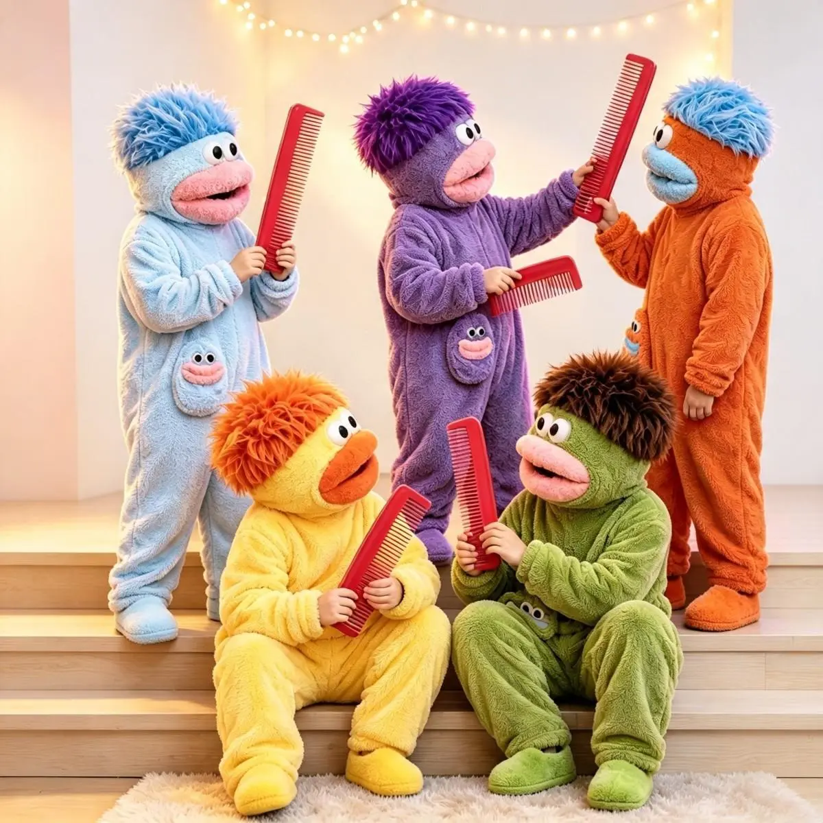 Kids' Funny Big Mouth Monster Onesie Pajamas with Large Comb - Oversized Soft Polyester Plush Fleece Hooded 1-Piece, Plus Size Loose Loungewear Fits Women for Sleep, Party