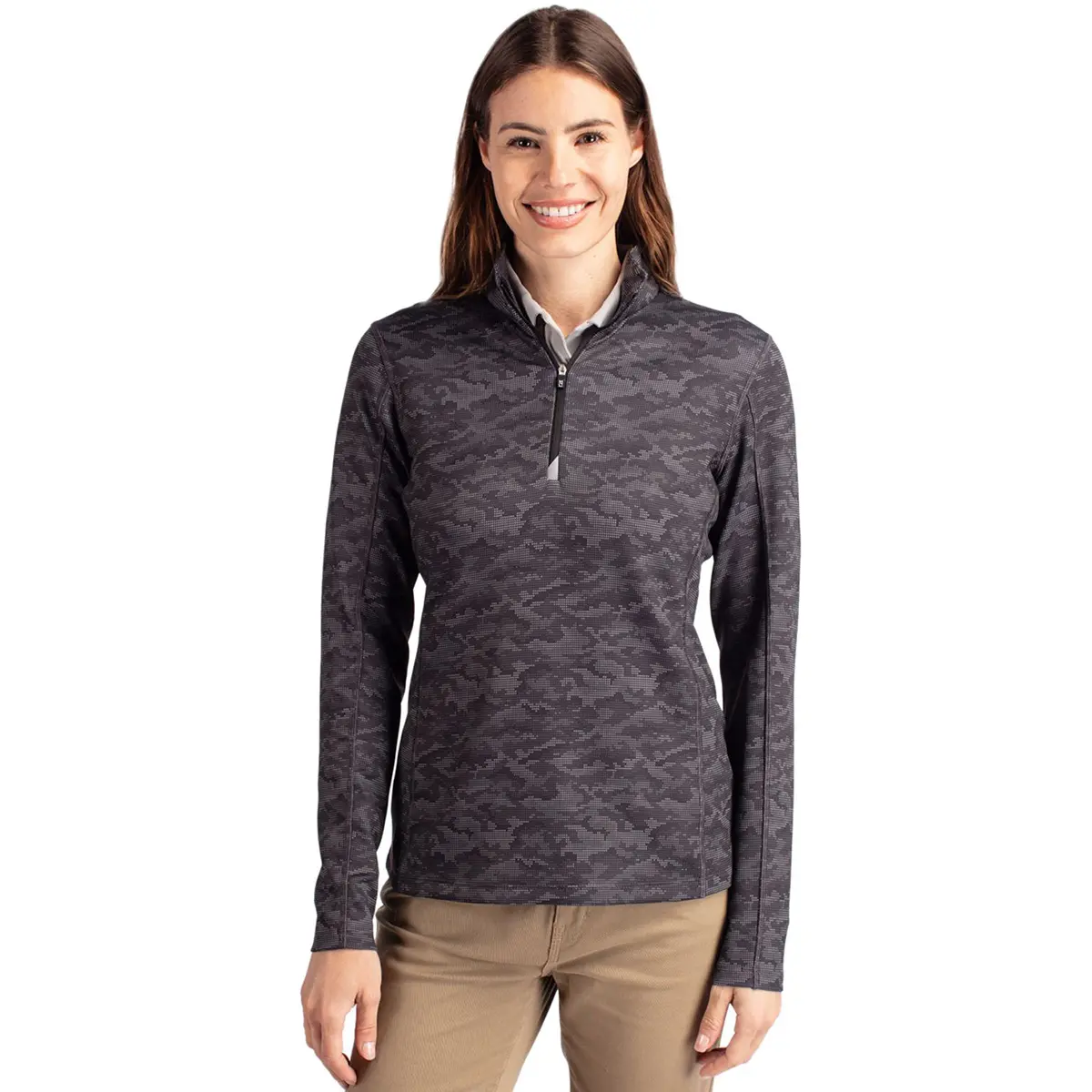 Cutter & Buck Traverse Camo Print Stretch Quarter Zip Womens Pullover Jacket
