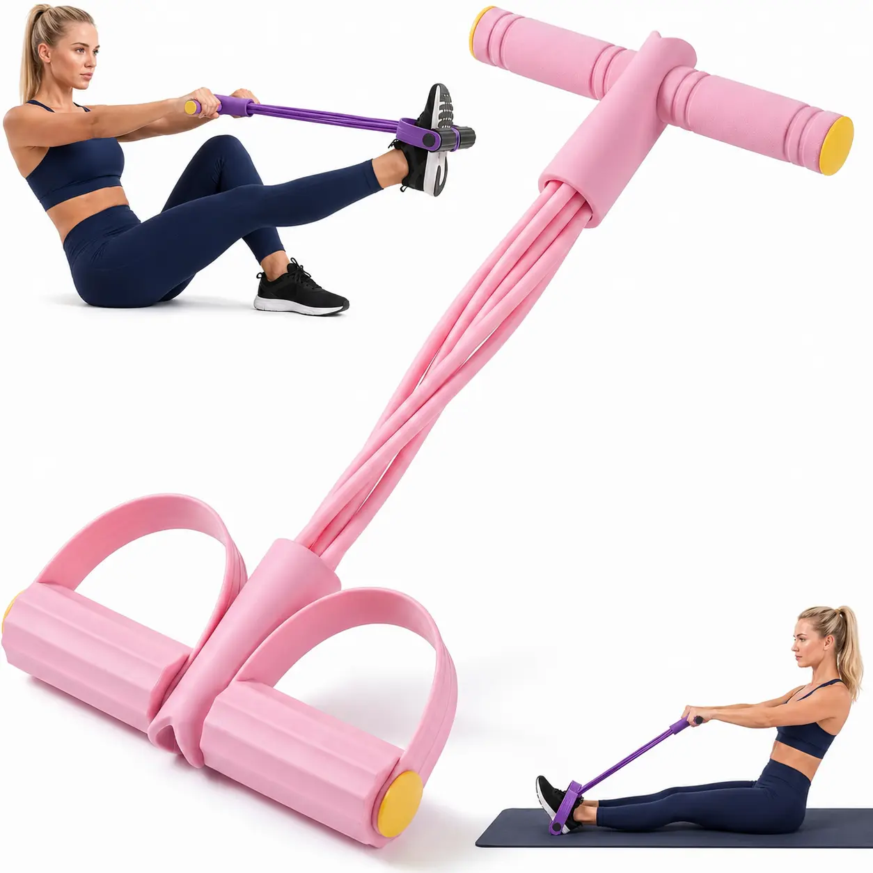 6-Reinforced Tube Pedal Resistance Band Trainer, Compact Portable Multifunctional Exerciser with Strong Tension, Effective Home & Indoor Fitness Gear for Muscle Stretch