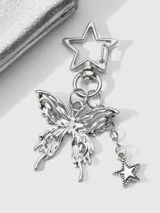 Fashionable Silver Color Butterfly Star Keychain Pendant, Cute Alloy Animal Charm, Perfect Gift for Women, Suitable for Bags, Car Keys, Earphones