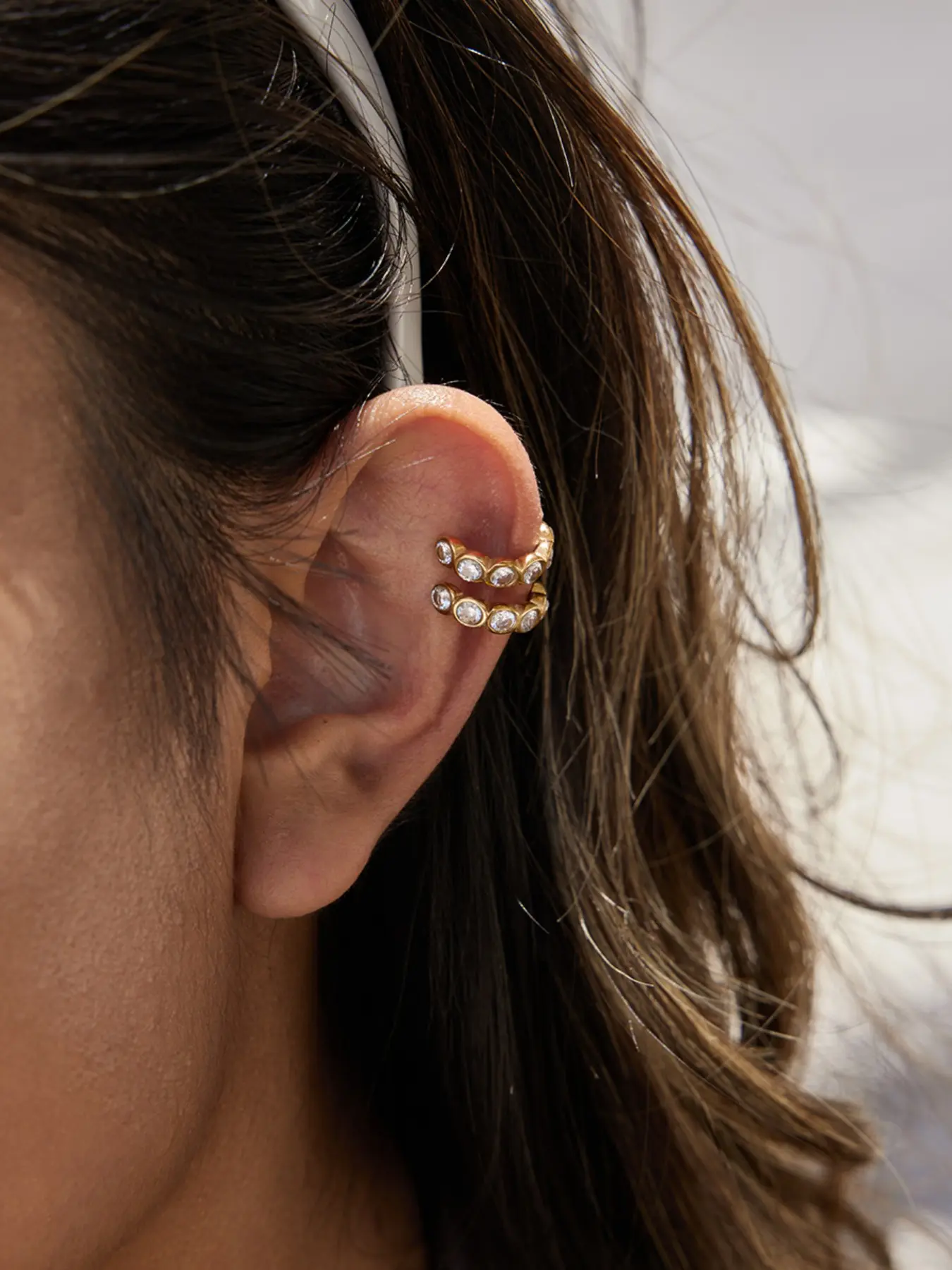 Lady s Ear Clips White Zircon Earrings Earring Stack Stainless Steel 18k Gold Plated Waterproof And Anti Allergy Exquisite And Small Classic Daily Style Elegant Suitable For Commuting And Dates Earrings Jewelry