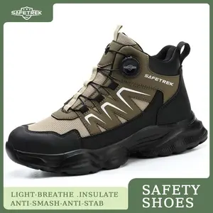 Safety Boots with Steel Toe Cap shoe , Indestructible & puncture proof Work Shoes with rotating button , Non Slip Breathable Mesh Safety Sneaker for Industrial Construction Hiking Waterproof Boot