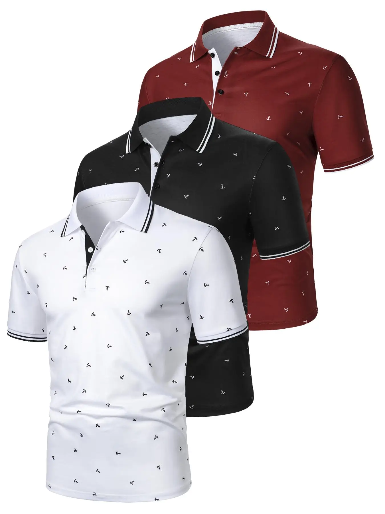Men's Anchor Print Polo Shirt, Regular Fit Casual Short Sleeve Collared Top for Summer, Fashion Men's Clothes for Daily Wear